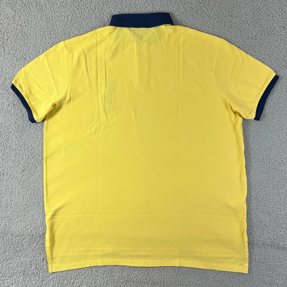 Polo Ralph Lauren Polo Shirt Men XXL Yellow Navy Big Pony Custom Fit Vintage NWT